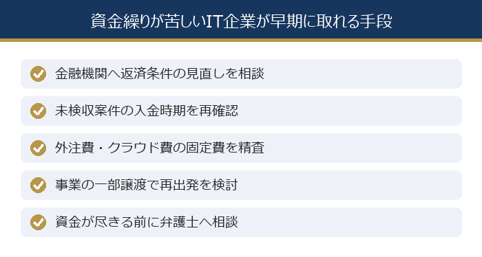 資金繰りが苦しいIT企業が早期に取れる手段
