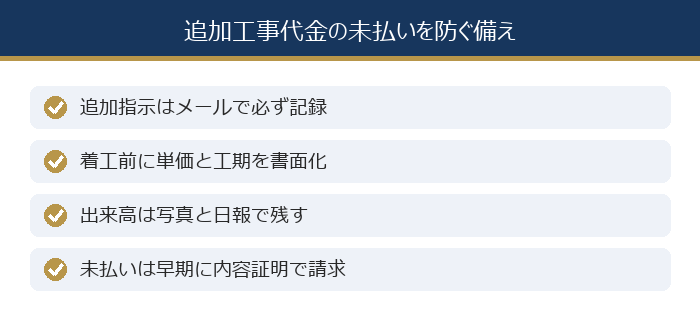 追加工事代金の未払いを防ぐ備え