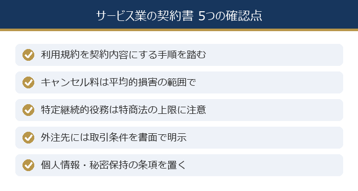 サービス業の契約書で確認すべき5つのポイントの図解