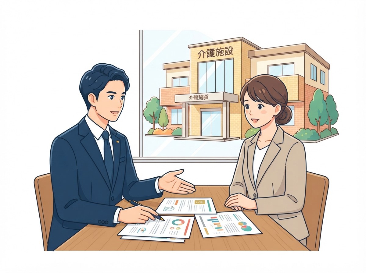 介護事業所のコンプライアンス体制について弁護士が管理者と打ち合わせするイメージ